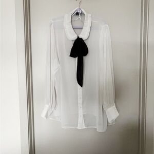 City Chic White Blouse with Black Bow